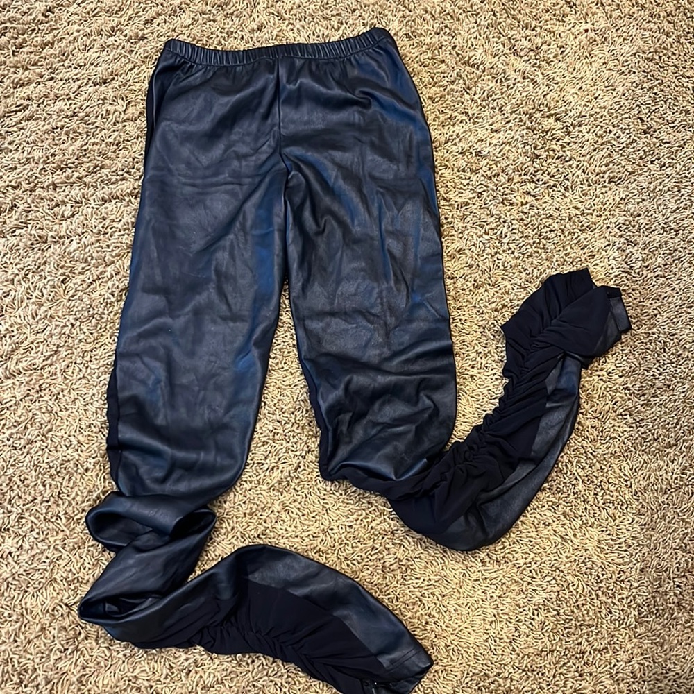 PLANET mixed media sexy faux leather leggings with rouched back  - flattering!